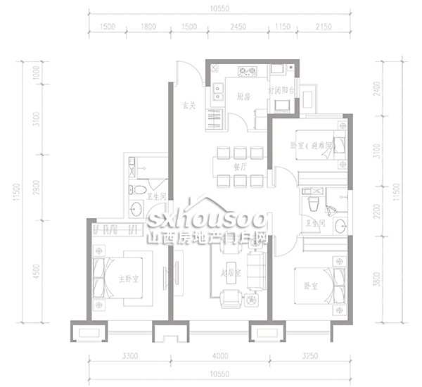 三室兩廳兩衛(wèi) 126㎡