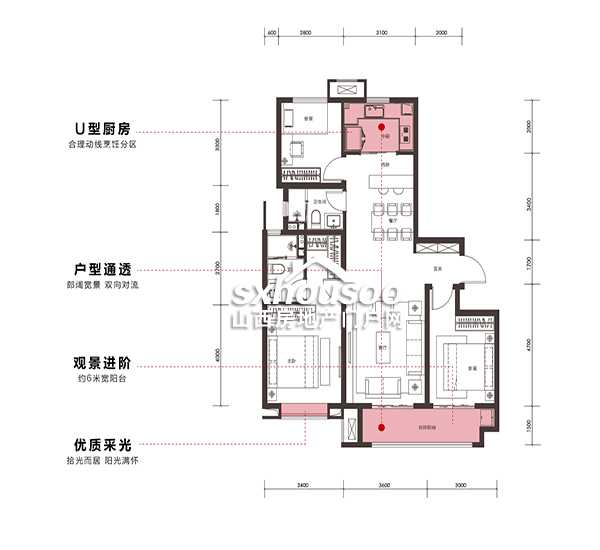 三室兩廳兩衛(wèi) 126㎡