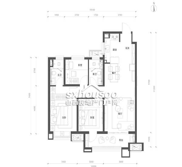 三室兩廳兩衛(wèi) 115㎡