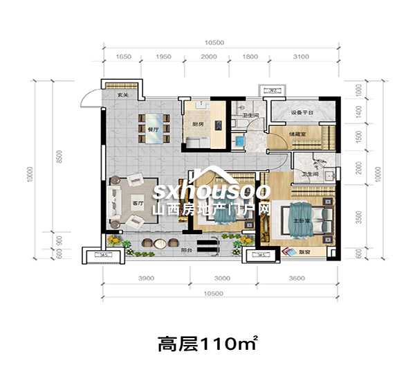 3室2廳2衛(wèi) 110㎡