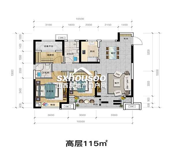 3室2廳2衛(wèi) 115㎡