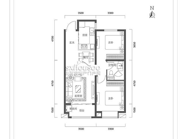 89㎡  兩室兩廳一衛(wèi)